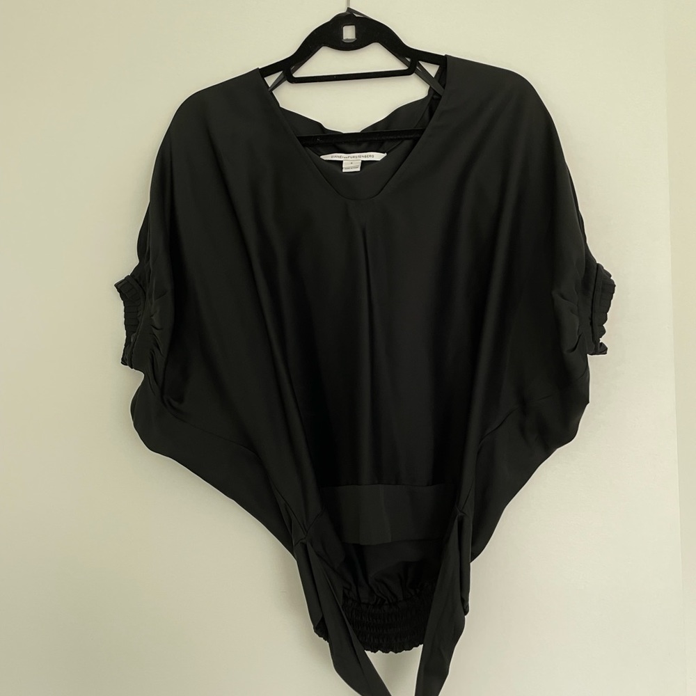 Diane Von Furstenberg Drapey Black Wrap Top
